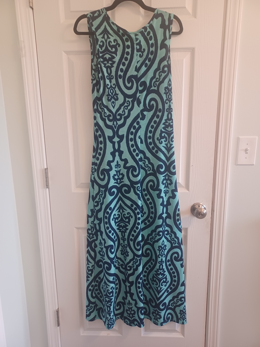 Sleeveless Maxi Dress in Teal and Navy - Printed Summer Maxi
